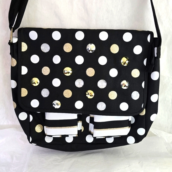 Justice Tween Bling messenger polka dots book shoulder crossbody bag NWOT - Picture 1 of 12